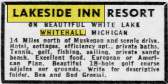 Lakeside Inn - 1958 Ad